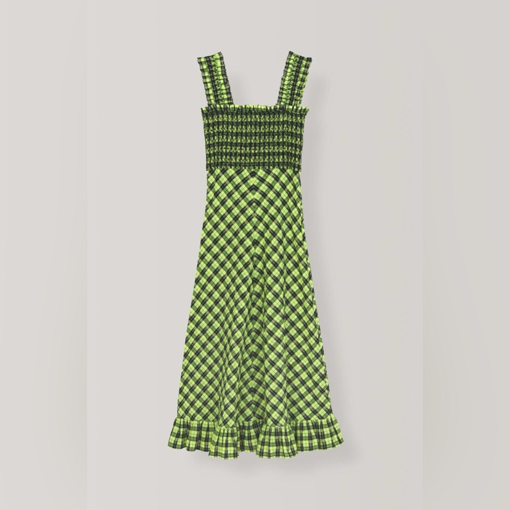 GANNI Seersucker Check Maxi Dress in green - Picture 9 of 13